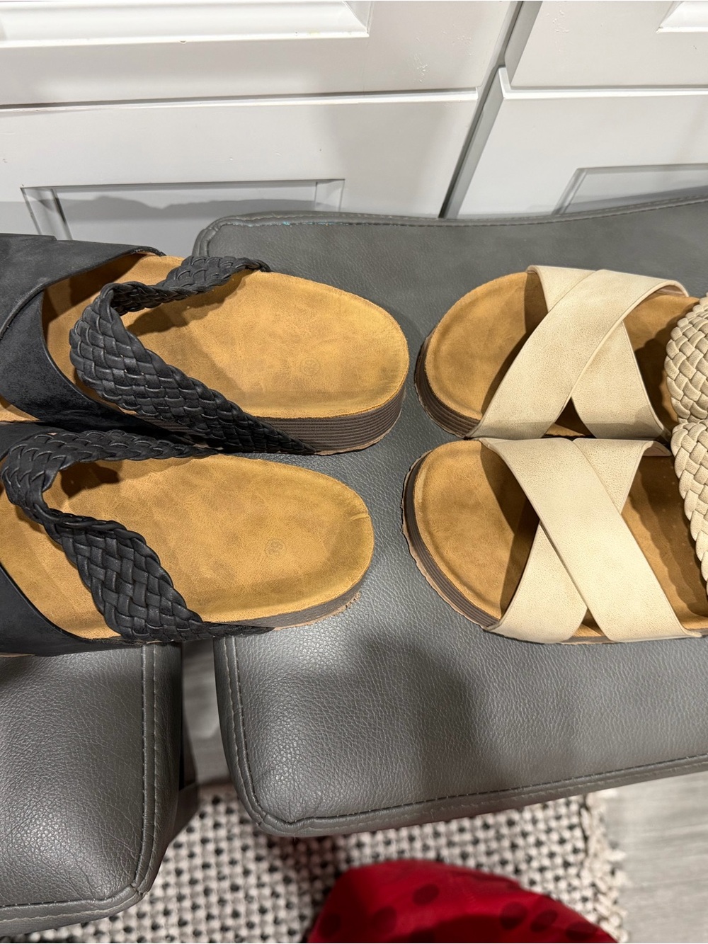 Braided Strap Slide Sandals in Black and Beige